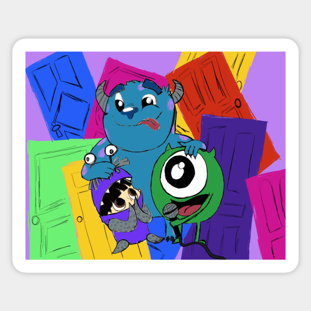 Monsters & doors galore Monsters Inc Sticker TeePublic